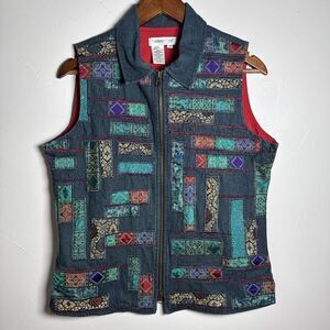 Coldwater Creek Jean Vest Patchwork Women's Size Medium Granny Cottage Prairie